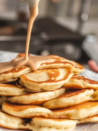 Fluffiest Kefir Pancakes with a crispy exterior and tender interior served on a plate.