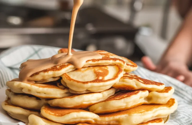 Fluffiest Kefir Pancakes with a crispy exterior and tender interior served on a plate.