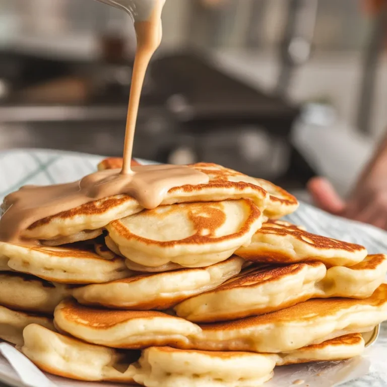 Fluffiest Kefir Pancakes with a crispy exterior and tender interior served on a plate.