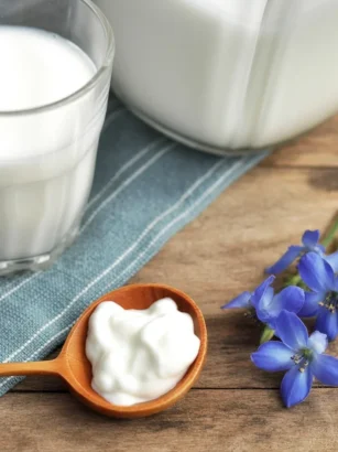 A traditional glass of kefir made from Caucasus milk grains.