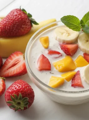 A refreshing glass of Kéfir de fruit showcasing its vibrant color and probiotics benefits.