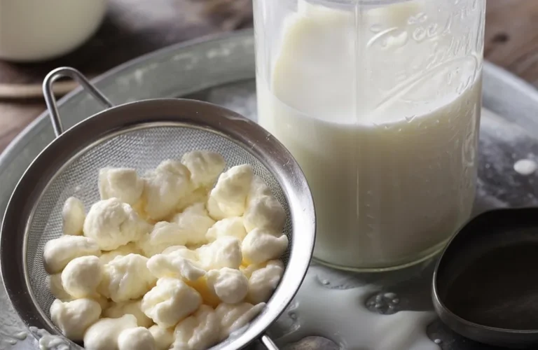 Homemade Kéfir de lait ready for fermentation in a glass jar.