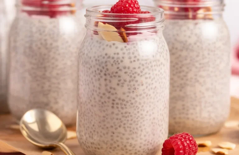 Bowl of Raspberry Kefir Overnight Oats topped with fresh berries and nuts.
