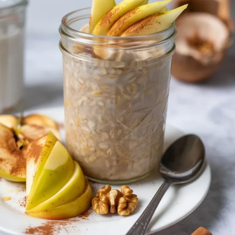Bowl of Spiced Kefir Overnight Oats topped with fresh fruits and spices.