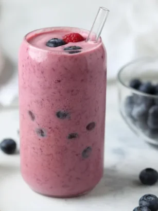 Creamy Yogurt-Kefir Banana Smoothie with frozen fruit and honey