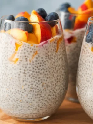 Yogurt & Kefir Chia Pudding with fresh fruits and chia seeds in a bowl
