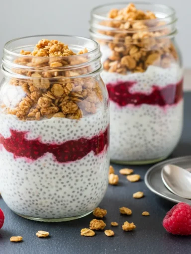 Chiapudding met kefir en frambozen
