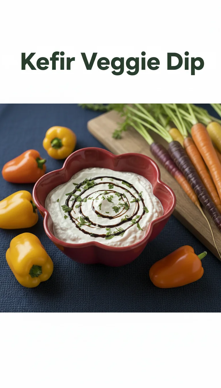 Vertical Pinterest pin with the text 'Kefir Veggie Dip' at the top and a professional photograph of Kefir Veggie Dip below it, perfect for a healthy summer gathering.